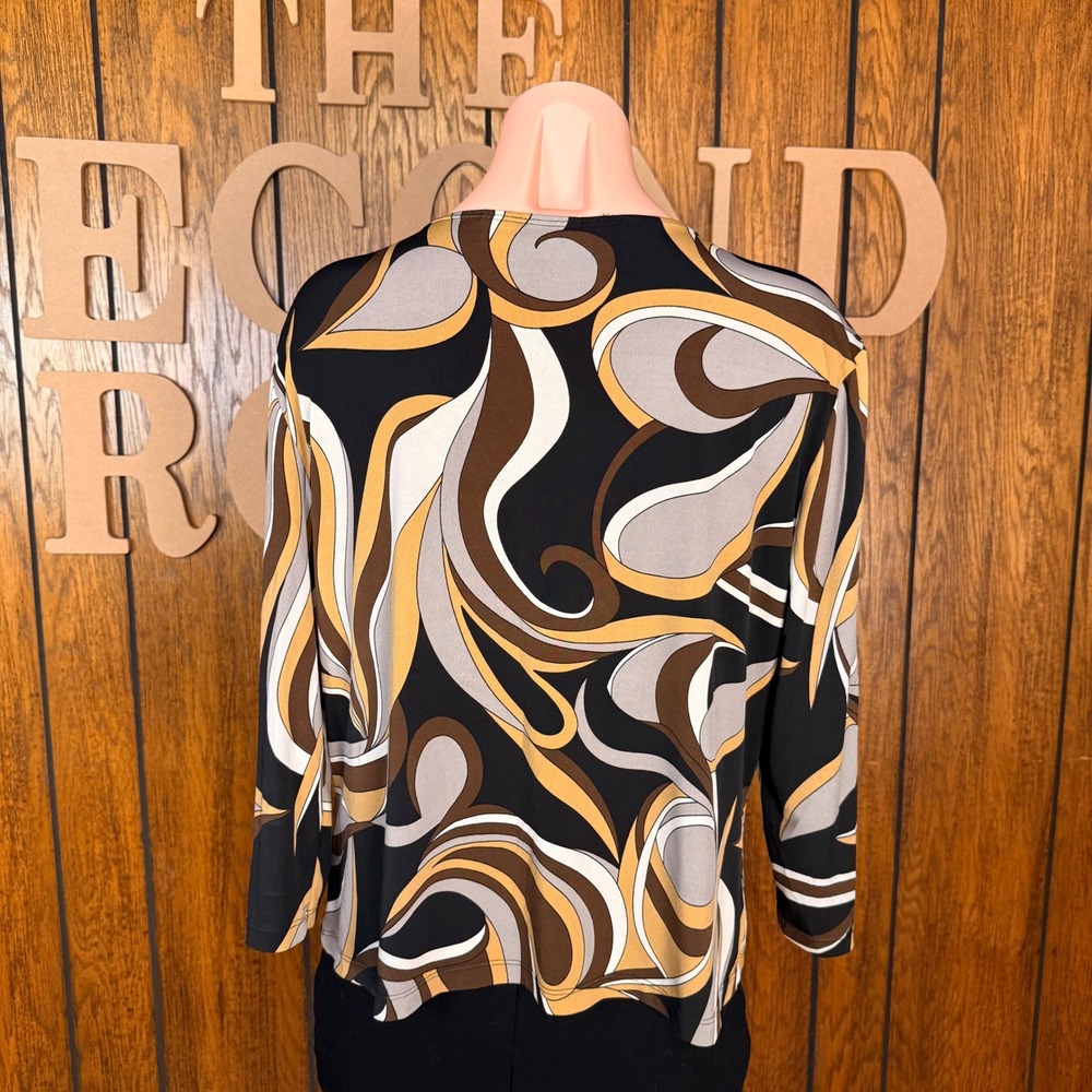 Cato Blouse Women Large Black Brown Retro Swirl Y2K Grunge V-Neck Wrap Top - Picture 4 of 5